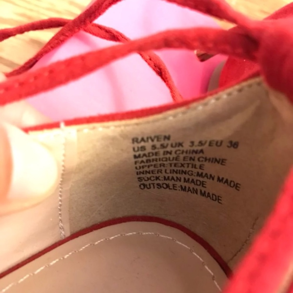 Red suede lace up flats